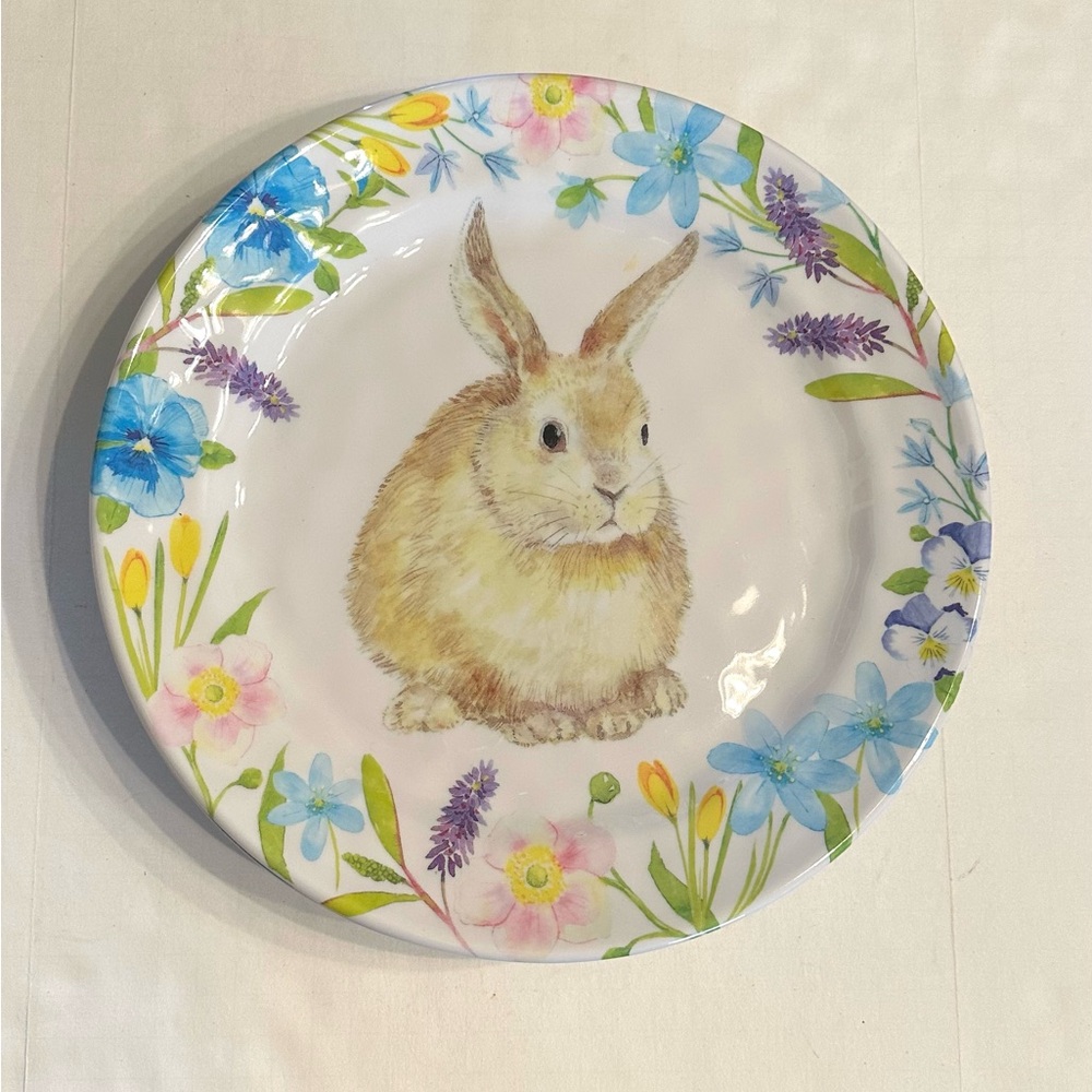 Whimsical Bunny Floral Melamine Dinner Plate